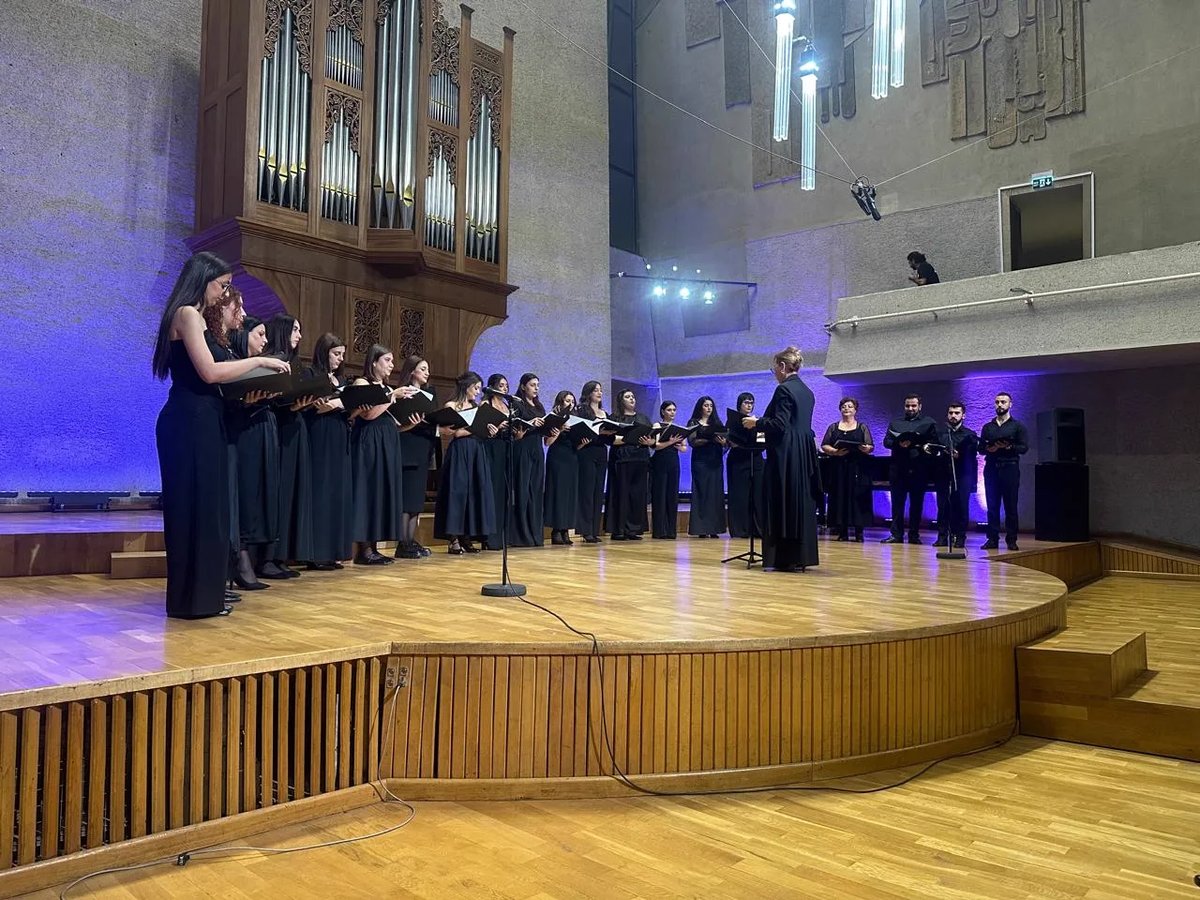 Yerevan Voices performing at the Chamber Music Hall with the pipe organ behind them